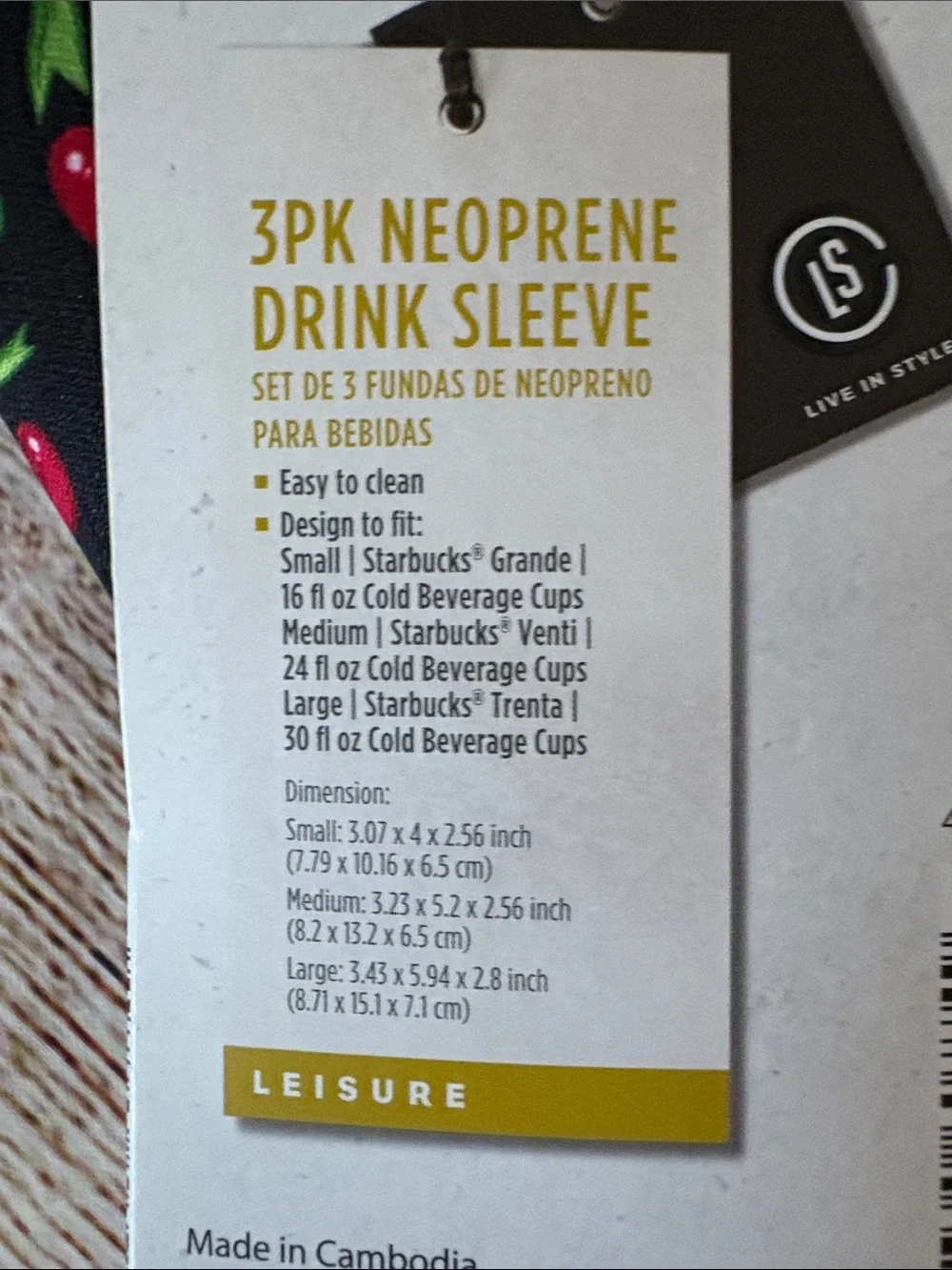 Live In Style Black Cherry Neoprene Drink Sleeves - 3 Pack